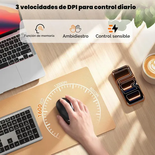 Vista 6 de TECKNET Ratón inalámbrico Bluetooth, receptor USB-A Bluetooth 5.0 y 2.4G, compacto y portátil, clic silencioso, diseño ergonómico simétrico, batería