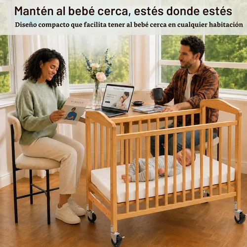 Vista 5 de L.A. Baby Cuna de madera, mini cuna portátil con colchón incluido
