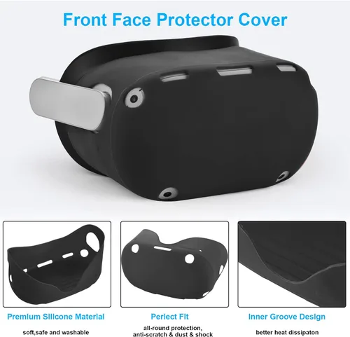 Vista 2 de Silicone Controller Grip for Quest 2 Accessories with VR Headset Lens Cleaning Pen Thumb Button CapProtective Lens Cover Silicone Face Cover Sweat