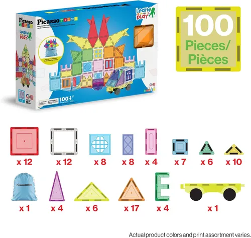Vista 3 de PicassoTiles Juego de azulejos magnéticos de viaje y tamaño completo de 100 100 piezas
