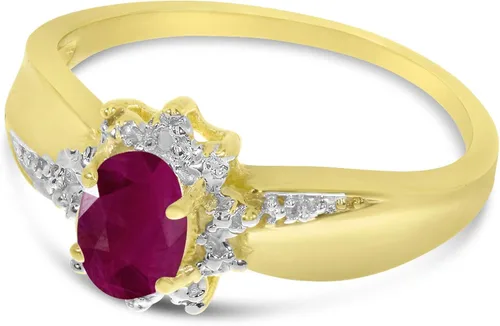 Vista 3 de Anillo de oro amarillo de 10 quilates con rubí ovalado y diamante