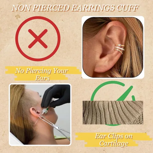 Vista 4 de Ear Cuffs Sin Perforación Aretes de Oreja para Mujeres Hipoalergénicos con Clip Aretes Falsos Envolventes para Cartílago Joyería Linda Cosas de Moda