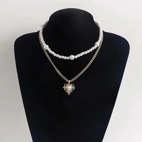 Vista 6 de Collares de perlas, collares en capas, collares delicados para mujer, juego de collar de oro