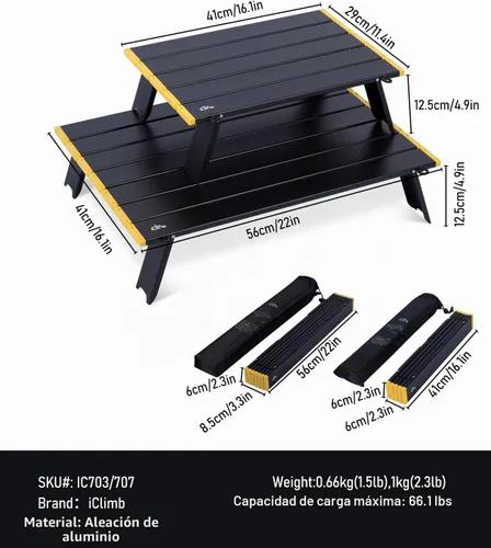Vista 3 de iClimb - Mesa plegable ultraligera y compacta de mini playa y picnic de aluminio con bolsa de transporte, dos tamaños (negro - S) con bolsa