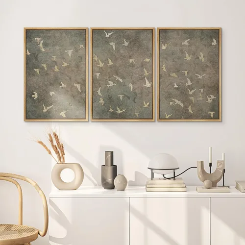 Vista 202 de SIGNWIN Lienzo enmarcado para pared, juego de arte pastel con cadena montañosa, bosque, niebla, naturaleza silvestre, ilustraciones modernas, arte
