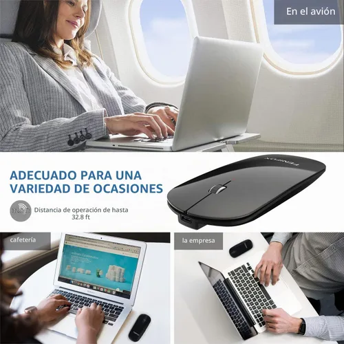 Vista 8 de FENIFOX mini mouse Bluetooth, mouse óptico móvil portable ultrafino con batería recargable para PC, Mac, laptop, tablet Android, Negro