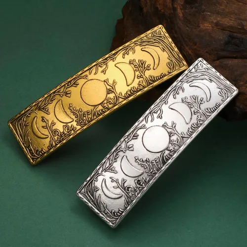 Vista 6 de Dreamtimes Pinza para el cabello vintage retro bosque fase lunar grande hecha a mano pasador de metal francés pinza de protección horquilla