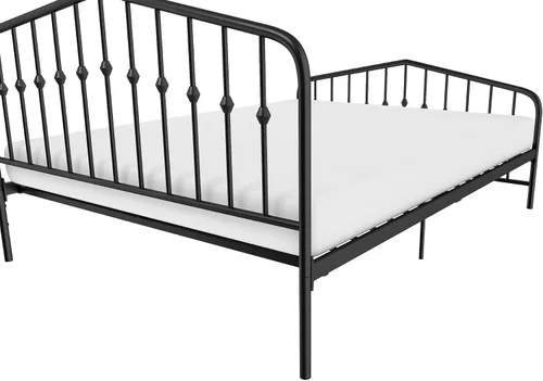 Vista 18 de Novogratz Bushwick - Marco de cama Queen de metal con cabecera ligeramente triangular, husillos insertados, base ajustable para almacenamiento,