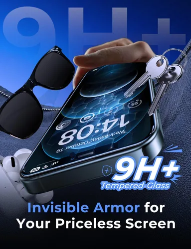 Vista 4 de MAGIC JOHN Paquete de 2 protectores de pantalla de vidrio templado para iPhone 12 Pro Max de 6.7 pulgadas, instalación automática de eliminación