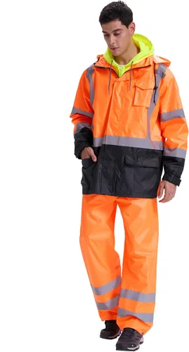 Vista 10 de SRsafety Equipo de lluvia de alta visibilidad, equipo de lluvia de trabajo de alta visibilidad clase 3 para hombres, trajes de lluvia de construcción