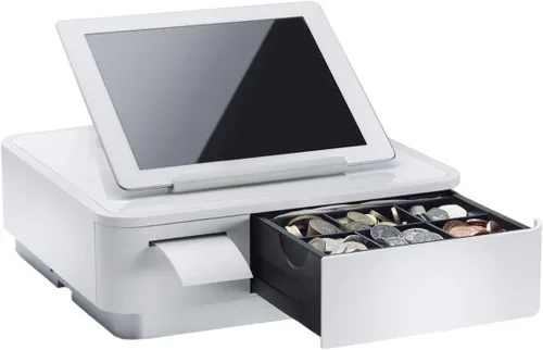 Vista 4 de Star Micronics mPOP Impresora de recibos USB-C Lightning integrada y cajón de efectivo con soporte para tableta, color negro