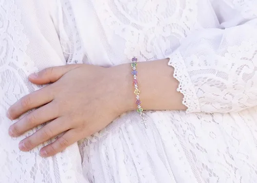 Vista 2 de Pulsera infantil de plata de ley con cristales de alta gama y cruz de circonita cúbica (15,2 a 6.5in)