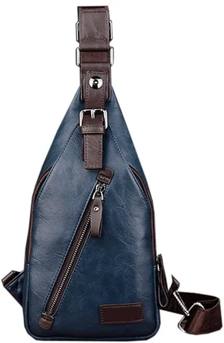 Vista 2 de Mochila estilo bandolera de piel para hombres y mujeres, bandolera de hombro, al pecho, mochila de uso diario para viajes, al aire libre