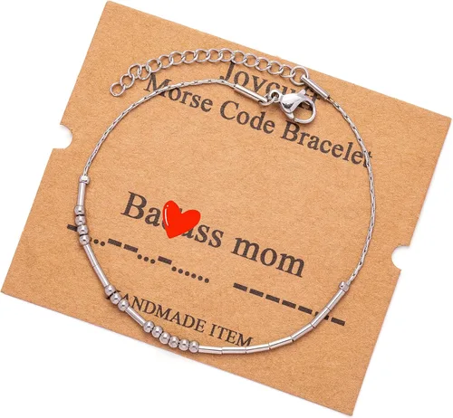 Vista 59 de JoycuFF Pulseras inspiradoras de código morse para mujeres, cuentas de plata, joyería con mantra de motivación, regalos para ella