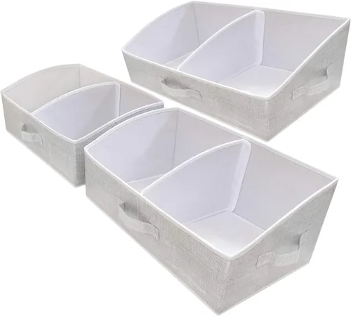 Vista 10 de Paquete de 3 contenedores de almacenamiento para armario, caja de almacenamiento grande trapezoidal, cestas de tela plegables para organizar ropa