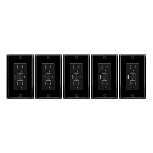 Vista 82 de Greencycle Toma GFCI de 15 amperios con puertos USB C y USB A, 1 unidad de toma eléctrica GFCI de prueba automática con USB, con indicador LED