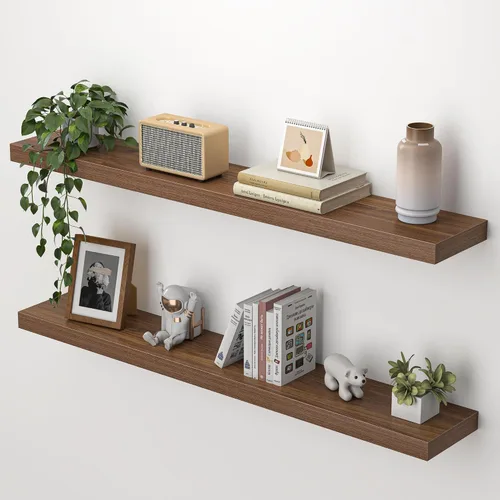 Vista 17 de Heimlove Estantes flotantes para pared, estante de 16 pulgadas para baño pequeño, almacenamiento montado y exhibición, estantes de madera para Negro