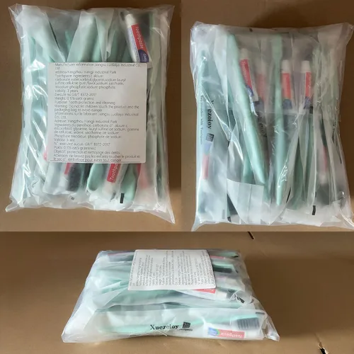 Vista 8 de Cepillos de dientes desechables con pasta de dientes, paquete de 30 cepillos de dientes de viaje desechables verdes envueltos individualmente kit al