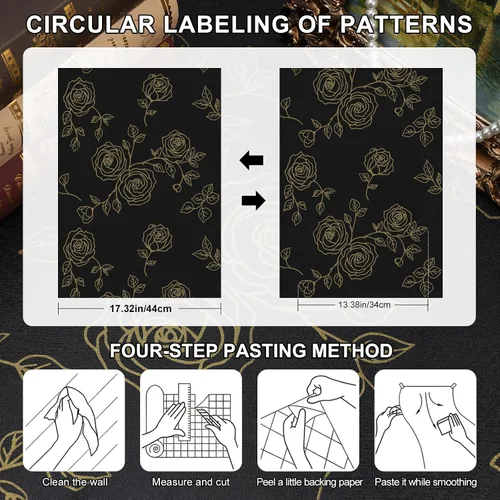 Vista 5 de Amiya Papel tapiz floral negro y dorado, línea de papel tapiz para despegar y pegar, estilo bohemio, retro, renovación de dormitorios, armarios