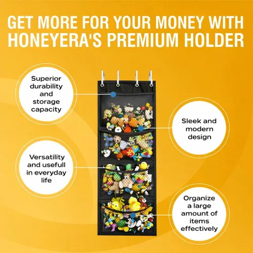 Vista 6 de Honeyera The Original - Almacenamiento de animales de peluche (patentado) – Organizador sobre la puerta para rellenos, juguete de peluche/hamaca