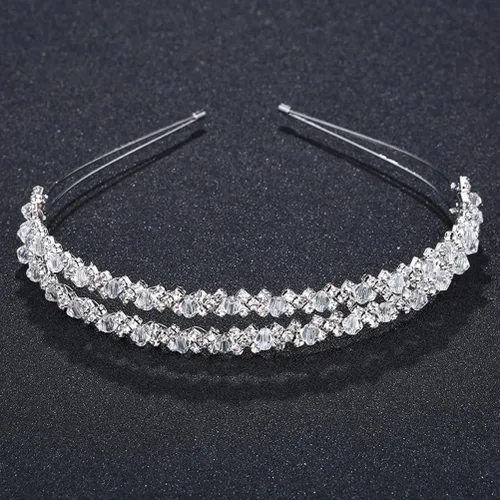 Vista 7 de Diadema de doble capa de plata con diamantes de imitación para el cabello, cierre de pelo, accesorios para el cabello nupcial