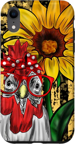 Vista 24 de iPhone 16 doméstico pollo vidrio bandera americana girasol retro divertido caso