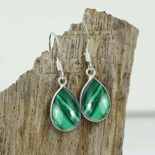 Vista 4 de Pendientes colgantes hechos a mano con piedra lunar natural lapislázuli turquesa de cuarzo rosa de 10 x 14 mm con forma de pera