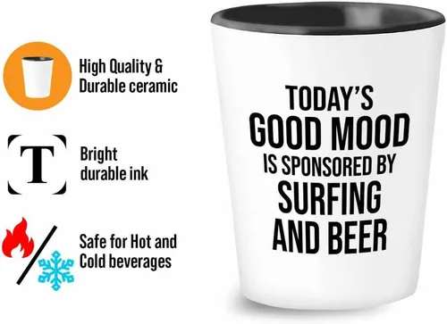 Vista 3 de Hobby Shot Glass de 1.5 onzas, surf y cerveza, Windsurf Beach Wave Summer Scuba Dive Boating Sea Lover Remar
