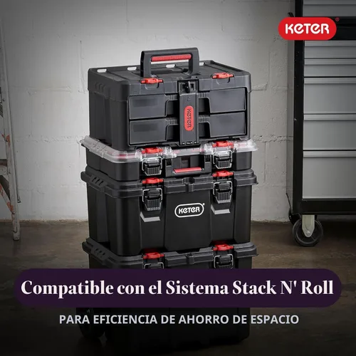 Vista 3 de Keter Stack-n-Roll - Caja de herramientas de dos cajones para piezas pequeñas y accesorios de herramientas eléctricas, se adapta al sistema modular