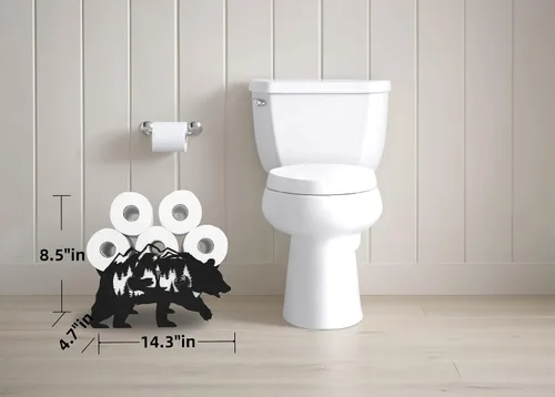 Vista 6 de Black Bear - Soporte de papel higiénico de metal, divertido soporte de papel de animales para baños, organizador independiente con capacidad para 8