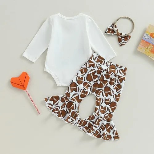 Vista 3 de Newborn Baby Girl Clothes Letter Short Sleeve Football Romper Top Love Pants Set Infant Cute Outfits