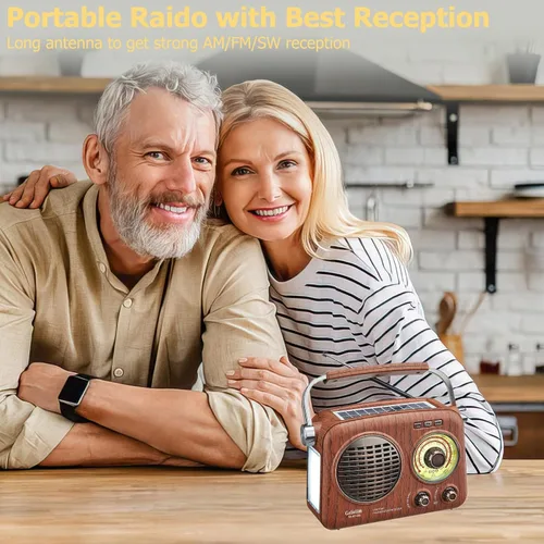 Vista 4 de Gelielim Radios Portátiles AM FM SW, Radio Bluetooth Vintage con Sonido Cristalino, Radio Recargable con Batería, Radio Pequeña Retro con Panel