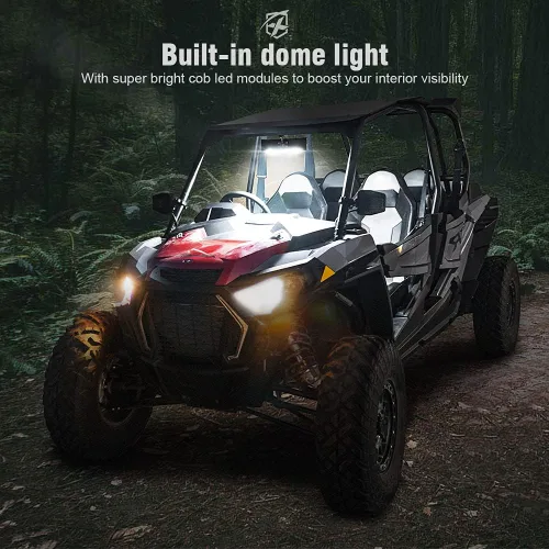 Vista 2 de Xprite 9" Espejo retrovisor central UTV con luces interiores y interruptor basculante, espejos retrovisores de aluminio se ajusta a 1.75"-2