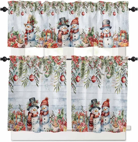 Vista 15 de Cenefas de Navidad de invierno para ventanas, cortinas de cocina con bolsillo para barra, cortinas con aislamiento térmico para ventana de baño