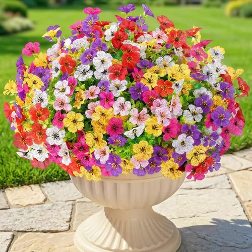 Vista 9 de Lifewit Flores artificiales para exteriores, 12 paquetes de flores falsas de plástico para decoración del jardín del hogar, plantas sintéticas