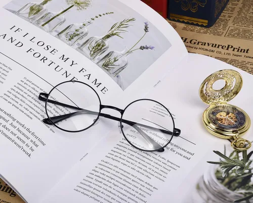Vista 6 de Juego de 3 gafas redondas grandes con marco de metal de 2 pulgadas, lentes circulares livianas para mujeres y hombres (transparente), Claro
