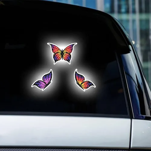 Vista 21 de Juego de 3 calcomanías reflectantes de alta intensidad para automóvil, diseño de mariposa, decoración de coche, impermeable, parachoques de coche