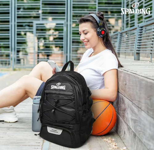 Vista 6 de Spalding Mochila deportiva de baloncesto Mochila grande negra con compartimento para zapatos y pelotas Regalos para jugadores de baloncesto