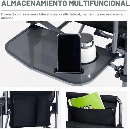 Vista 8 de EVER ADVANCED Silla alta de textileno para campamento, silla de directores de malla, taburete de bar plegable alto con mesa auxiliar
