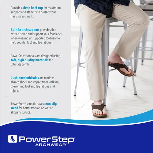 Vista 4 de Powerstep Sandalias ortopédicas con soporte de arco para hombre con suela absorbente de golpes, banda de rodadura ligera y antideslizante