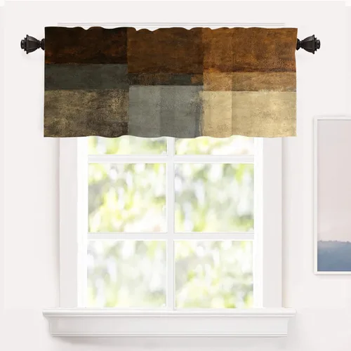 Vista 175 de Shrahala Beige and Orange Abstract Art Brushstrokes Blackout Curtain Tiers, Abstract Oil Paint Kitchen Valance Light Blocking Tier Drapes with Rod