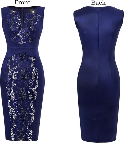 Vista 4 de VFSHOW Vestido ajustado con cremallera para mujer, para trabajo, negocios, oficina, cóctel, fiesta, vestido ajustado