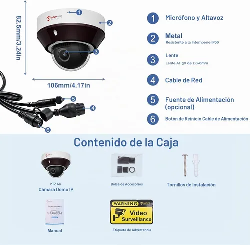 Vista 8 de Anpviz Mini 4K 8MP PTZ POE IP Dome Camera Outdoor with 3X