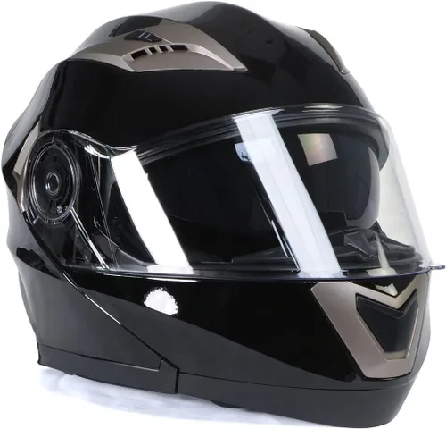 Vista 8 de Milwaukee Helmets MPH9806DOT Ionized Gloss Black Advanced Motorcycle Modular Helmet Biker w/ Drop Down Visor