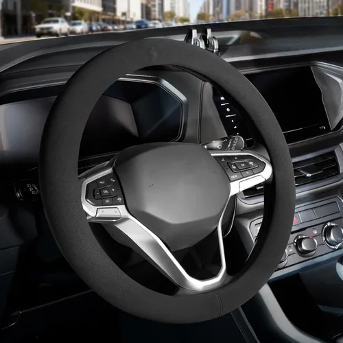 Vista 11 de FLORICH Funda para volante de automóvil, fundas de cuero de microfibra con forro antideslizante, protector elástico transpirable para volante