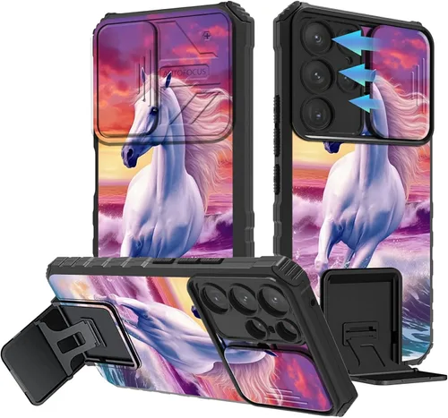 Vista 54 de Funda para Samsung Galaxy A13 5G/4G/A04S, Galaxy A13 5G con cubierta de cámara deslizante, funda de doble capa integrada con función atril