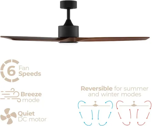 Vista 2 de Madera - Ventilador de techo inteligente de 52 pulgadas y 3 aspas para interiores o exteriores, 2700K-6000K CCT de rango sintonizable, kit de luz