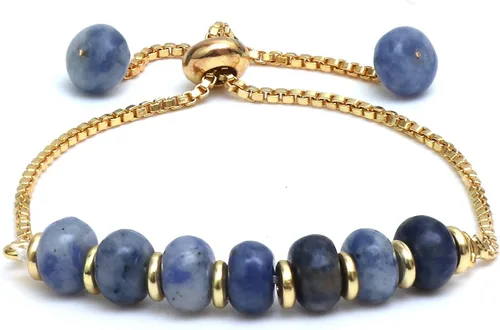 Vista 15 de Gempires - Pulsera de cuentas redondas naturales, chapada en oro amarillo de 14 quilates, joyería hecha a mano, pulseras ajustables para mujer