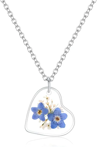 Vista 7 de Forget-Me-Not and Queen Anne's Lace Pressed Wildflower Necklace Birth Month Real Flower Necklace Gold/Silver Pressed Flower Jewelry