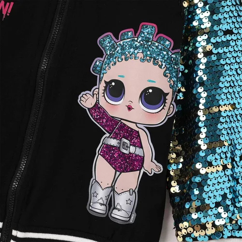 Vista 4 de L.O.L. Surprise! Chaqueta con cremallera de lentejuelas para niña pequeña, chaqueta con estampado de personajes de manga larga